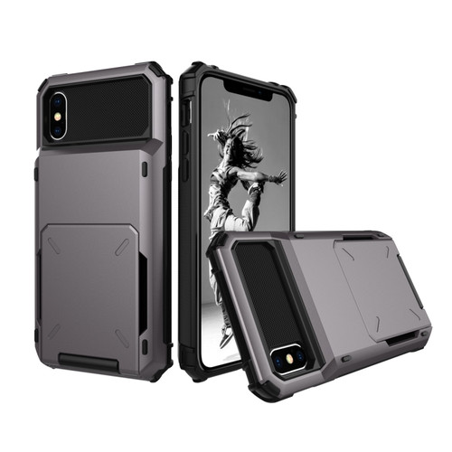 iPhone X / XS Shockproof TPU + PC Protective Case with Card Slot - Black