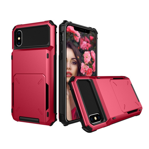 iPhone X / XS Shockproof TPU + PC Protective Case with Card Slot - Red