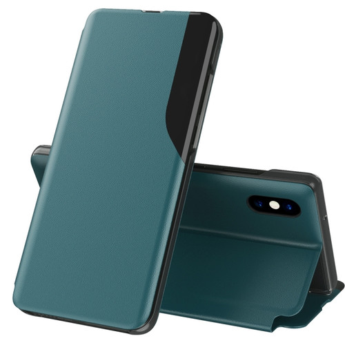 iPhone X / XS Side Display Magnetic Shockproof Horizontal Flip Leather Case with Holder - Green