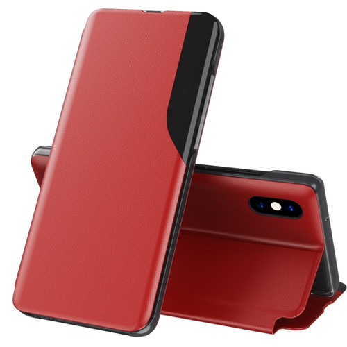 iPhone X / XS Side Display Magnetic Shockproof Horizontal Flip Leather Case with Holder - Red