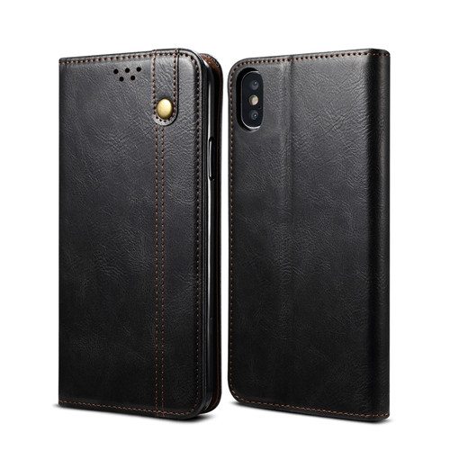 iPhone X / XS Simple Wax Crazy Horse Texture Horizontal Flip Leather Case with Card Slots & Wallet - Black
