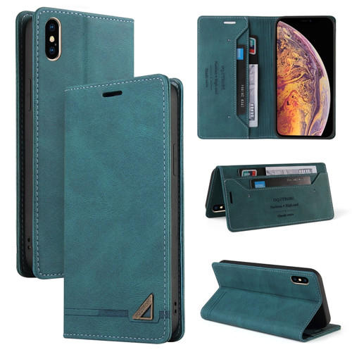 iPhone X / XS Skin Feel Anti-theft Brush Horizontal Flip Leather Case with Holder & Card Slots & Wallet - Blue