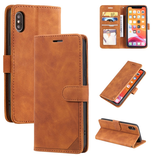 iPhone X / XS Skin Feel Anti-theft Brush Horizontal Flip Leather Phone Case - Brown