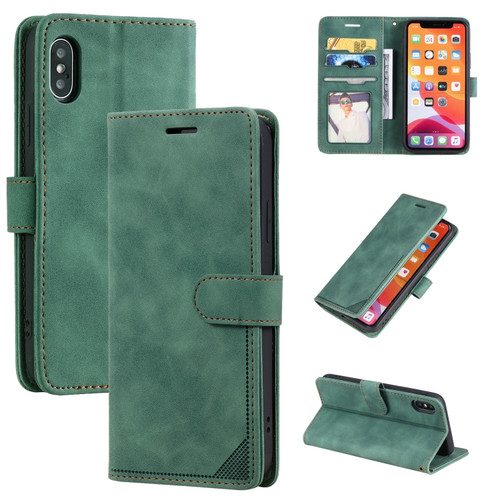 iPhone X / XS Skin Feel Anti-theft Brush Horizontal Flip Leather Phone Case - Green