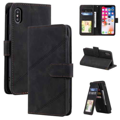 iPhone X / XS Skin Feel Business Horizontal Flip PU Leather Case with Holder & Multi-Card Slots & Wallet & Lanyard & Photo Frame - Black