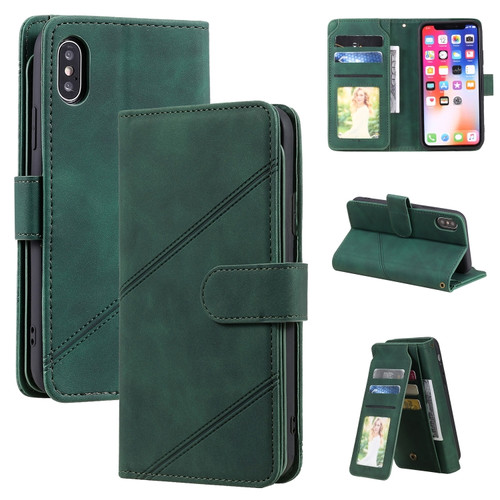 iPhone X / XS Skin Feel Business Horizontal Flip PU Leather Case with Holder & Multi-Card Slots & Wallet & Lanyard & Photo Frame - Green
