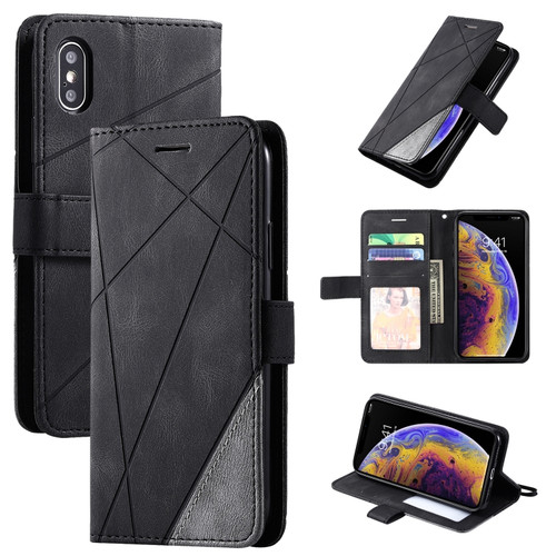 iPhone X / XS Skin Feel Splicing Horizontal Flip Leather Case with Holder & Card Slots & Wallet & Photo Frame - Black