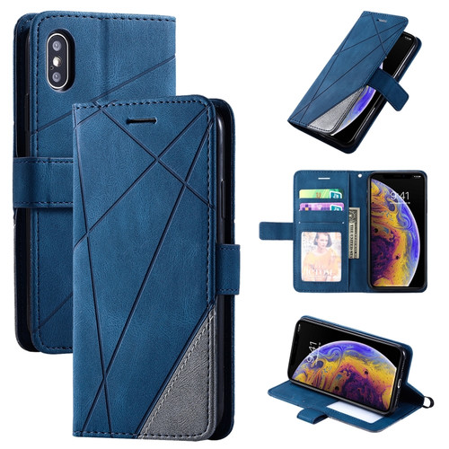 iPhone X / XS Skin Feel Splicing Horizontal Flip Leather Case with Holder & Card Slots & Wallet & Photo Frame - Blue