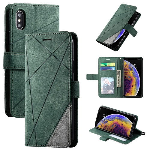 iPhone X / XS Skin Feel Splicing Horizontal Flip Leather Case with Holder & Card Slots & Wallet & Photo Frame - Green