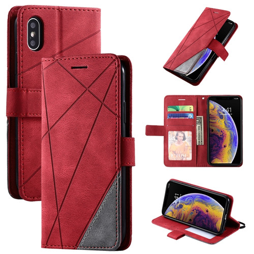 iPhone X / XS Skin Feel Splicing Horizontal Flip Leather Case with Holder & Card Slots & Wallet & Photo Frame - Red