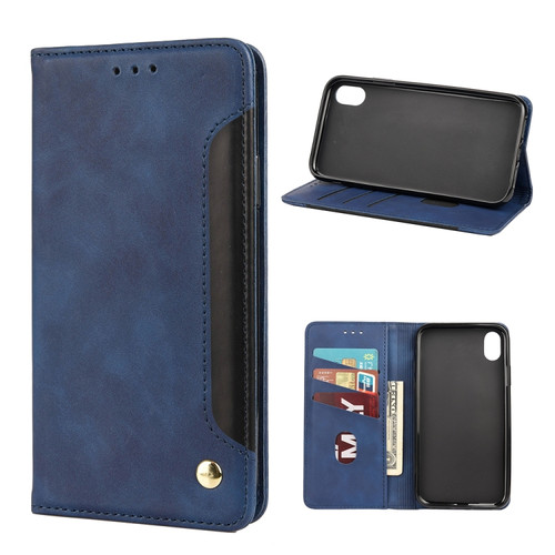 iPhone X / XS Skin Feel Splicing Leather Phone Case - Blue