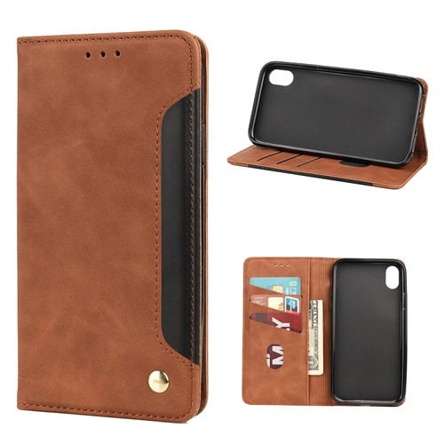 iPhone X / XS Skin Feel Splicing Leather Phone Case - Brown