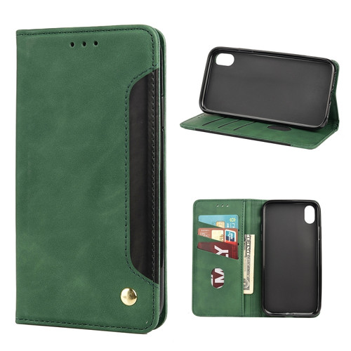 iPhone X / XS Skin Feel Splicing Leather Phone Case - Green