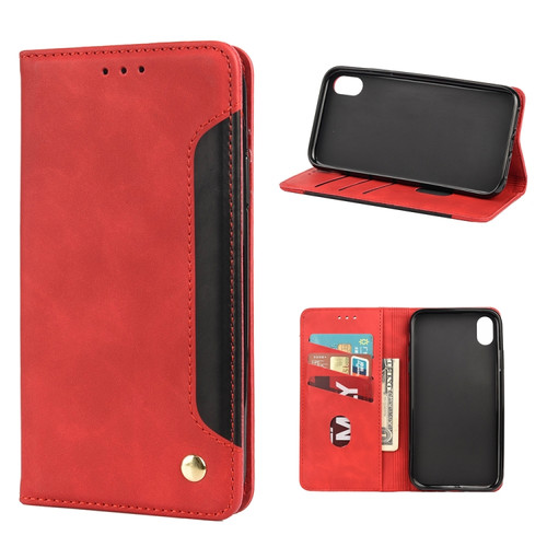 iPhone X / XS Skin Feel Splicing Leather Phone Case - Red
