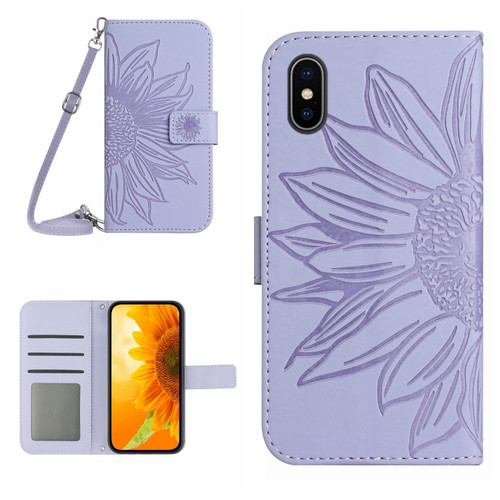 iPhone X / XS Skin Feel Sun Flower Pattern Flip Leather Phone Case with Lanyard - Purple