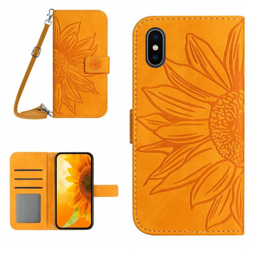 iPhone X / XS Skin Feel Sun Flower Pattern Flip Leather Phone Case with Lanyard - Yellow