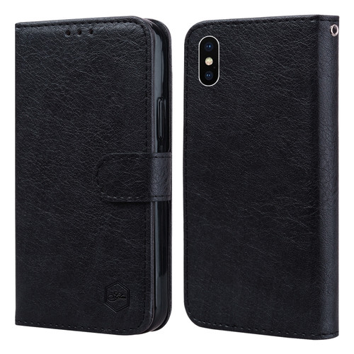iPhone X / XS Skin Feeling Oil Leather Texture PU + TPU Phone Case - Black