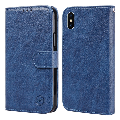 iPhone X / XS Skin Feeling Oil Leather Texture PU + TPU Phone Case - Dark Blue