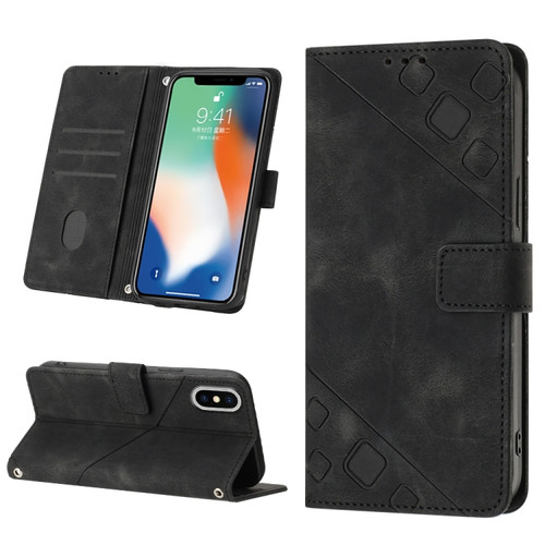 iPhone X / XS Skin-feel Embossed Leather Phone Case - Black