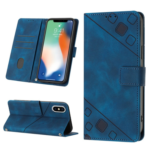 iPhone X / XS Skin-feel Embossed Leather Phone Case - Blue