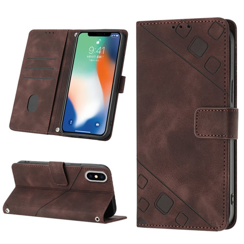iPhone X / XS Skin-feel Embossed Leather Phone Case - Brown