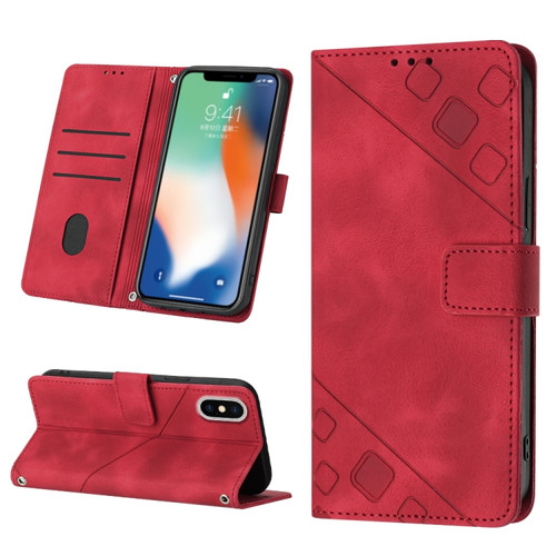 iPhone X / XS Skin-feel Embossed Leather Phone Case - Red