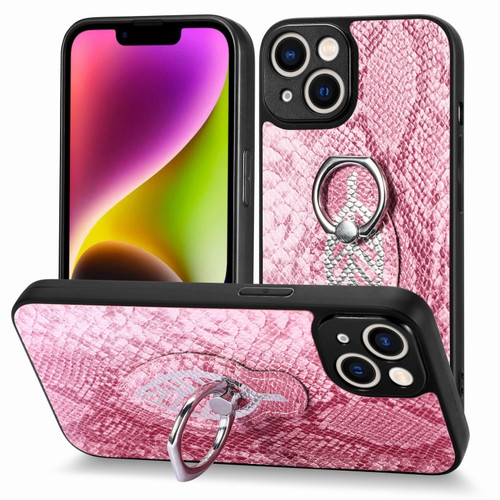 iPhone X / XS Snakeskin Leather Back Cover Ring Phone Case - Pink