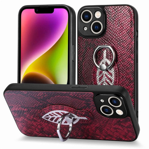 iPhone X / XS Snakeskin Leather Back Cover Ring Phone Case - Red