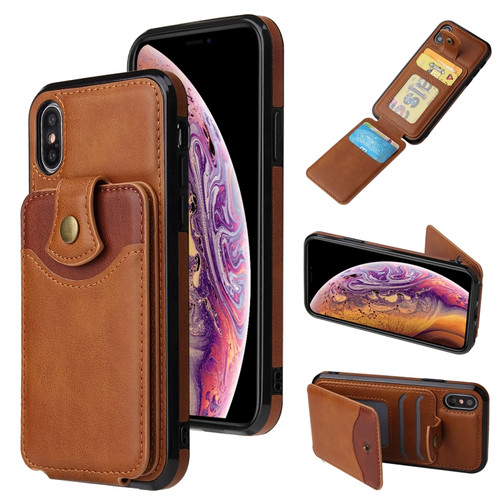 iPhone X / XS Soft Skin Leather Wallet Bag Phone Case - Brown