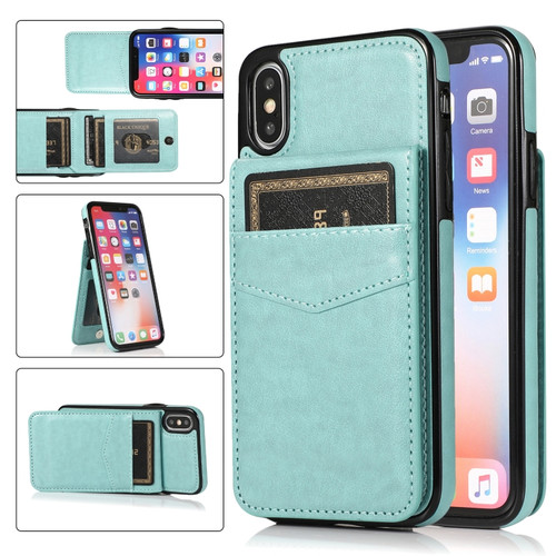 iPhone X / XS Solid Color PC + TPU Protective Case with Holder & Card Slots - Green