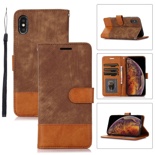 iPhone X / XS Splicing Leather Phone Case - Brown