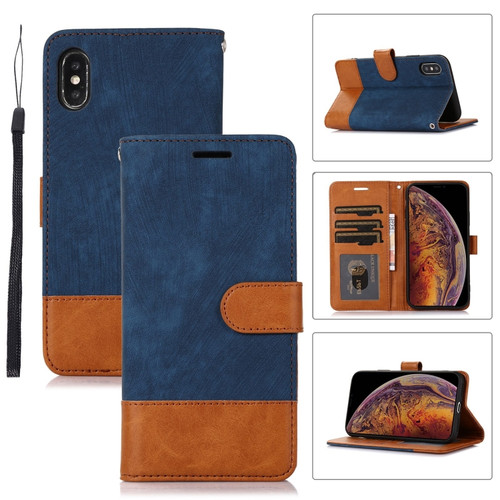 iPhone X / XS Splicing Leather Phone Case - Dark Blue