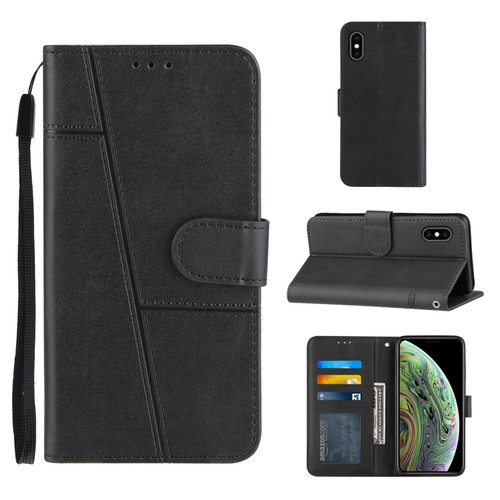 iPhone X / XS Stitching Calf Texture Buckle Horizontal Flip Leather Case with Holder & Card Slots & Wallet & Lanyard - Black