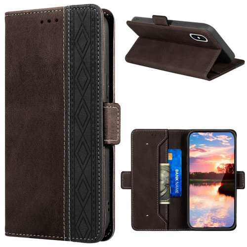 iPhone X / XS Stitching Magnetic RFID Leather Case - Coffee