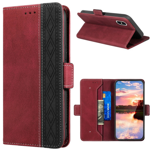 iPhone X / XS Stitching Magnetic RFID Leather Case - Red