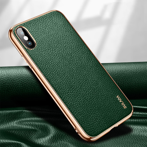 iPhone X / XS SULADA Litchi Texture Leather Electroplated Shckproof Protective Case - Green
