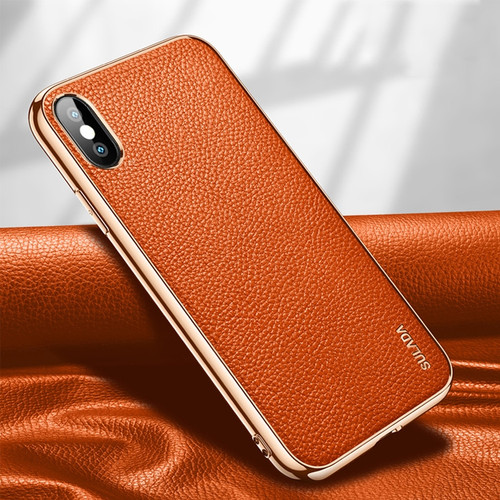 iPhone X / XS SULADA Litchi Texture Leather Electroplated Shckproof Protective Case - Orange