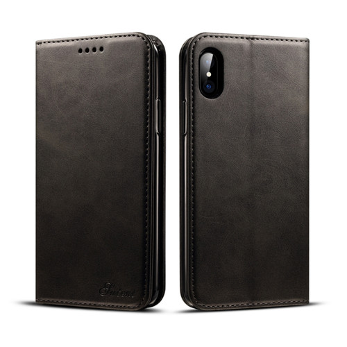 iPhone X / XS Suteni Calf Texture Horizontal Flip Leather Case with Holder & Card Slots & Wallet - Black