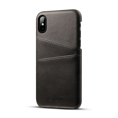 iPhone X / XS Suteni Calf Texture Protective Case with Card Slots - Black