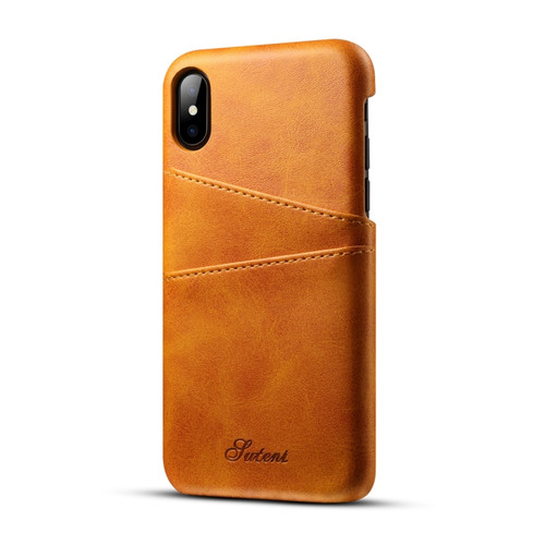 iPhone X / XS Suteni Calf Texture Protective Case with Card Slots - Brown