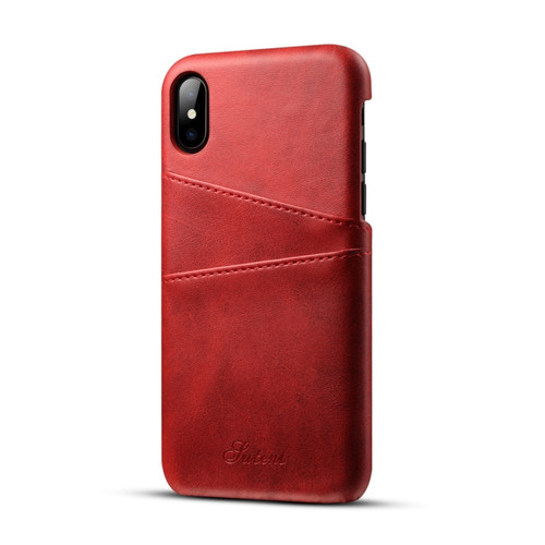 iPhone X / XS Suteni Calf Texture Protective Case with Card Slots - Red