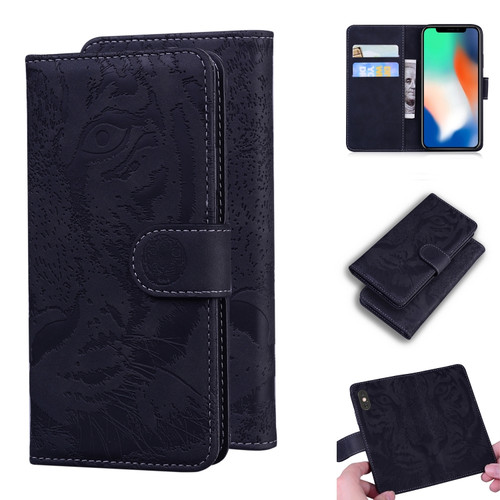 iPhone X / XS Tiger Embossing Pattern Horizontal Flip Leather Case with Holder & Card Slots & Wallet - Black