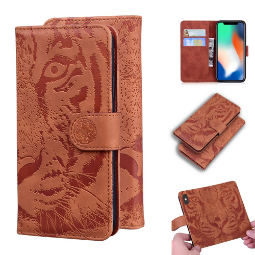 iPhone X / XS Tiger Embossing Pattern Horizontal Flip Leather Case with Holder & Card Slots & Wallet - Brown