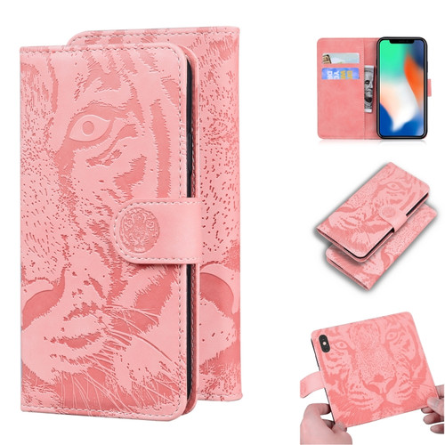 iPhone X / XS Tiger Embossing Pattern Horizontal Flip Leather Case with Holder & Card Slots & Wallet - Pink