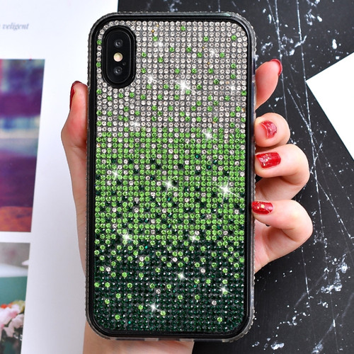 iPhone X / XS TPU + Epoxy Flash Diamond Tri-Color Gradient Phone Protective Case - Gradient Green