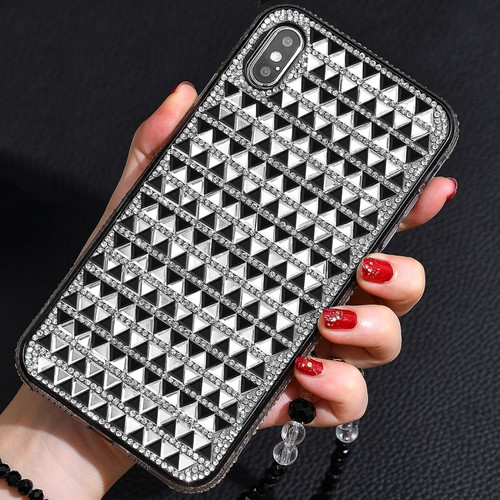 iPhone X / XS TPU + Epoxy Triangular Glass Diamond Phone Protective Case - Black White