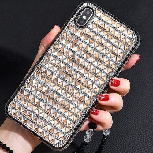 iPhone X / XS TPU + Epoxy Triangular Glass Diamond Phone Protective Case - Gold
