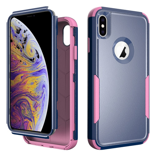 iPhone X / XS TPU + PC Shockproof Protective Case - Royal Blue + Pink