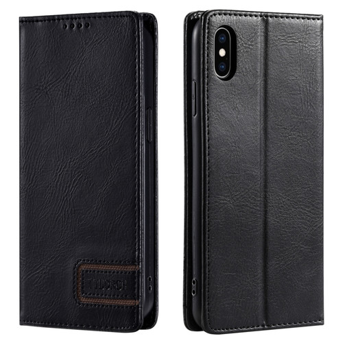 iPhone X / XS TTUDRCH RFID Retro Texture Magnetic Leather Phone Case - Black