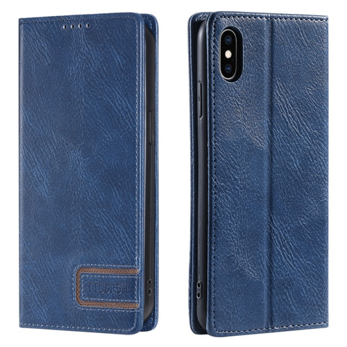 iPhone X / XS TTUDRCH RFID Retro Texture Magnetic Leather Phone Case - Blue